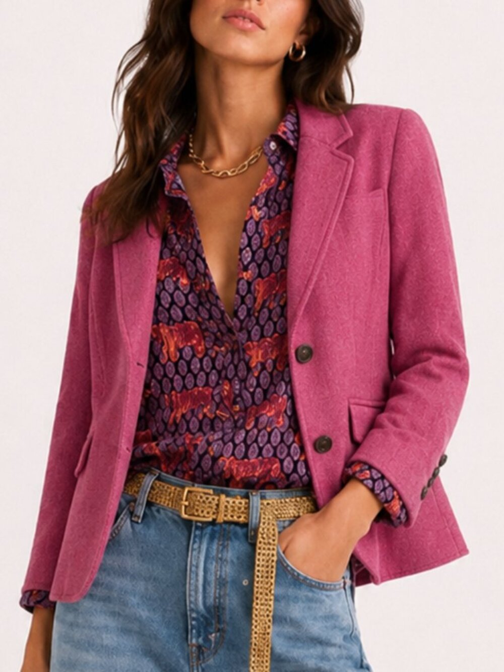 Talbots Aberdeen Pink Herringbone Wool Blend Blazer Teacup Lining‎ 10P